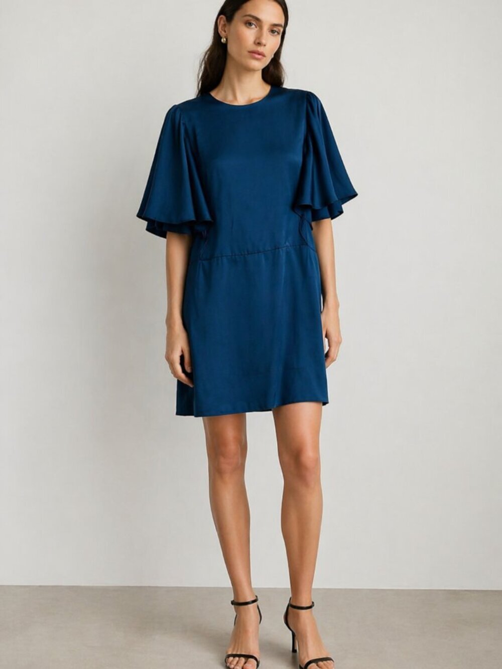 Lanvin Paris Flutter Sleeve Satin Mini Dress Size S Elegant Wedding Chic Classic